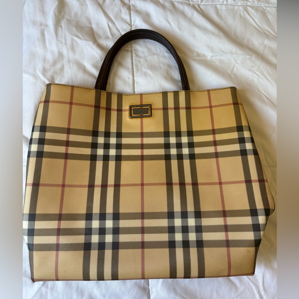 Burberry Tan and Brown Checkered Tote